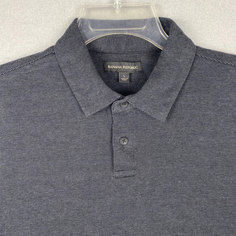 Banana Republic Mens Large Gray Micro Stripe Cotton Short Sleeve Polo Shirt